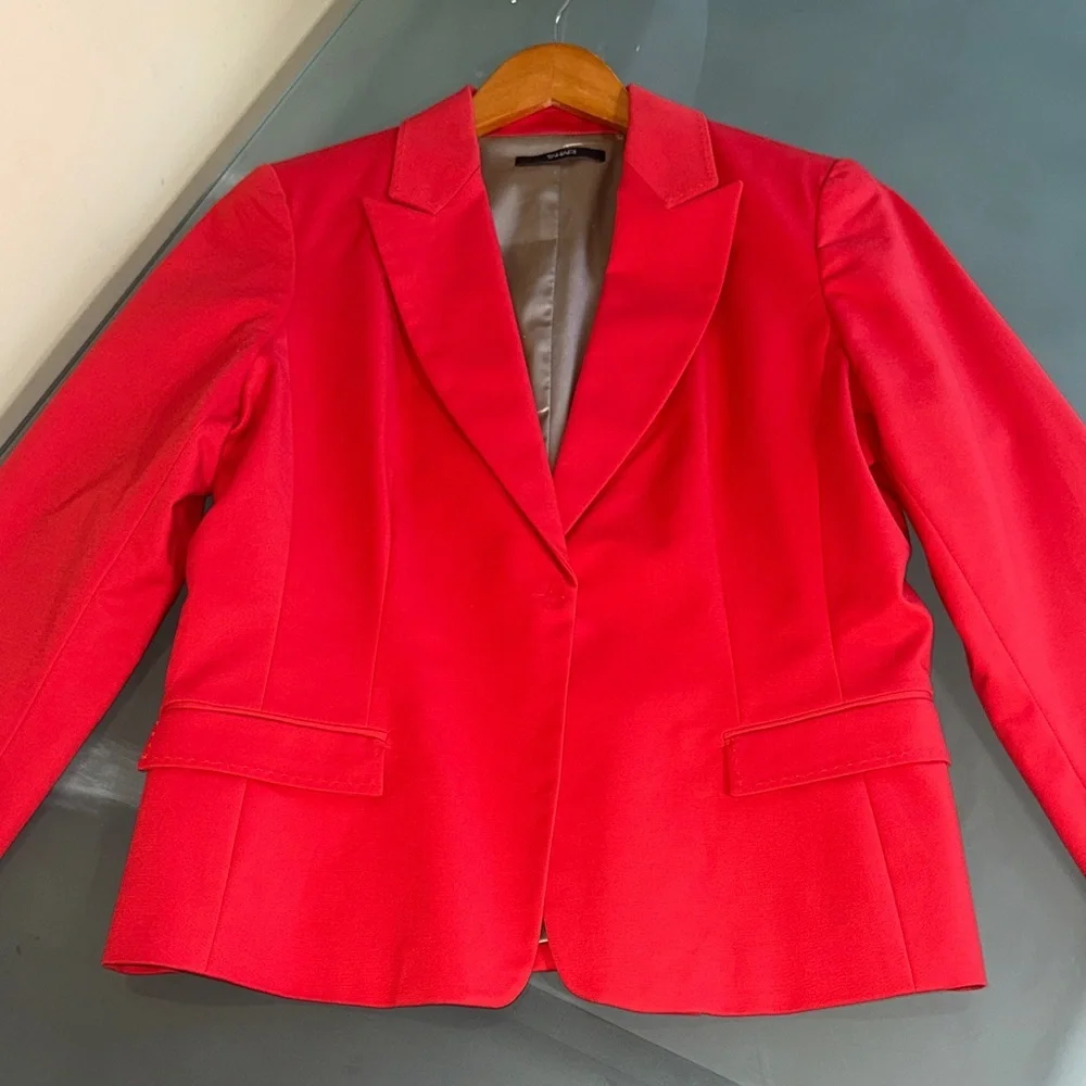 Tahari Red Blazer Tailored Cotton Blend Jacket Career Statement Blazer